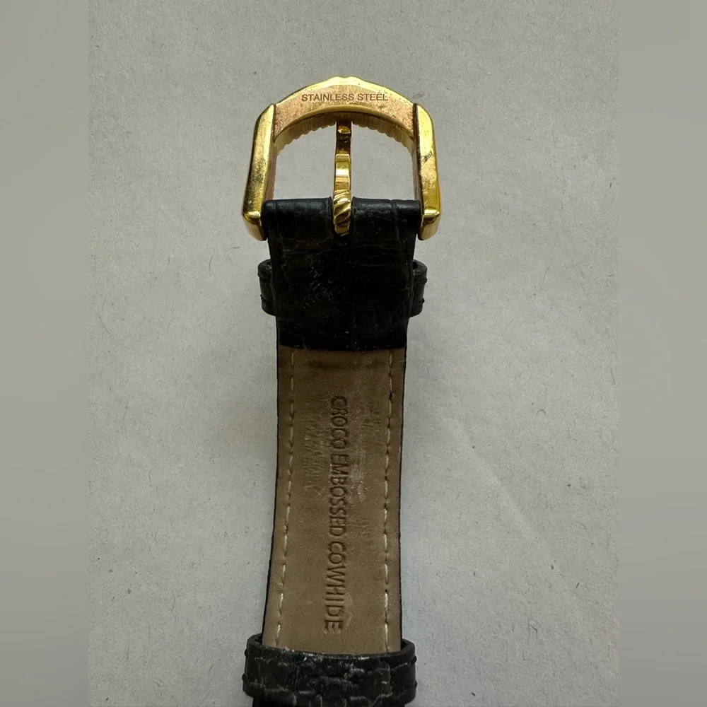 Judith Ripka Gold/Black Odyssey Diamonique Stainless Steel Leather Watch